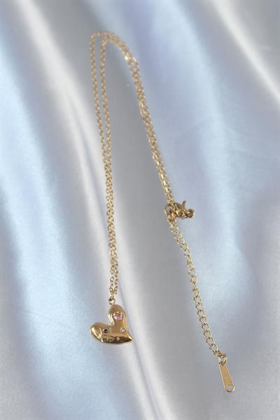 316L Çelik Zincir Gold Renk Renkli Zirkon Taşlı Kalp Kolye – PRT3500EB01819