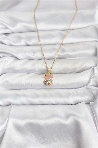 316L Çelik Zincir Gold Renk Teddy Bear Model Zirkon Taşlı Kadın Kolye - PRT3500EB10162