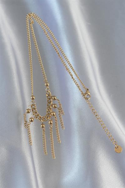 316L Çelik Zincir Gold Renk Topçuk Detay Sallantılı Zincir Kolye - PRT3500EB01825