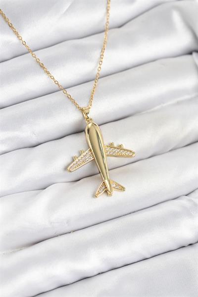 316L Çelik Zincir Gold Renk Uçak Model Kadın Kolye – PRT3500EB09338