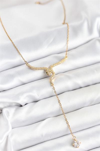 316L Çelik Zincir Gold Renk Yılan Model Y Kolye – PRT3500EB09409