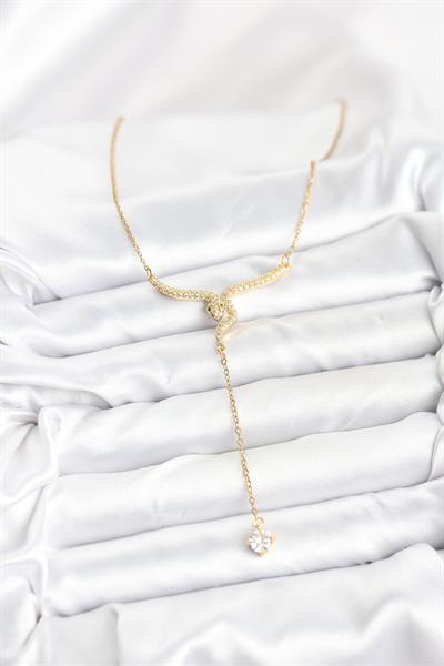 316L Çelik Zincir Gold Renk Yılan Model Y Kolye – PRT3500EB09409