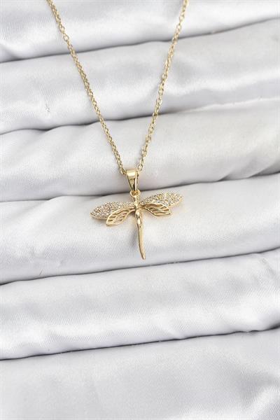 316L Çelik Zincir Gold Renk Yusufçuk Model Zirkon Taşlı Kadın Kolye - PRT3500EB10197