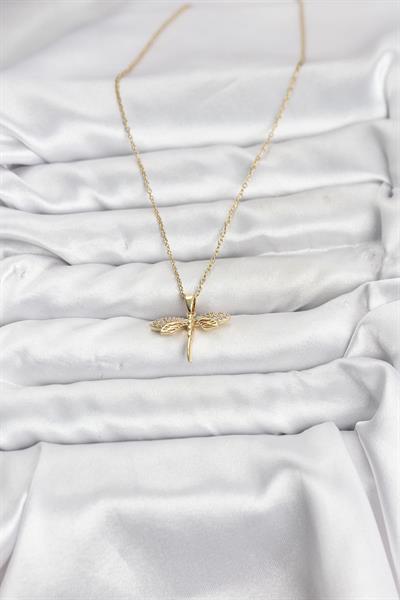 316L Çelik Zincir Gold Renk Yusufçuk Model Zirkon Taşlı Kadın Kolye - PRT3500EB10197