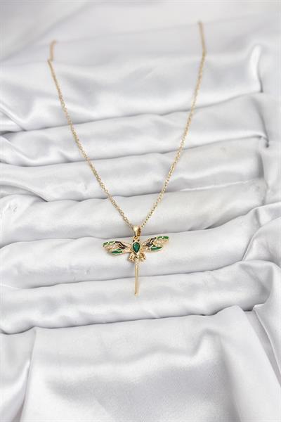 316L Çelik Zincir Gold Renk Yusufçuk Model Zirkon Taşlı Kadın Kolye - PRT3500EB10143