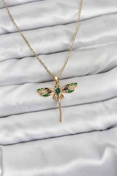 316L Çelik Zincir Gold Renk Yusufçuk Model Zirkon Taşlı Kadın Kolye - PRT3500EB10143