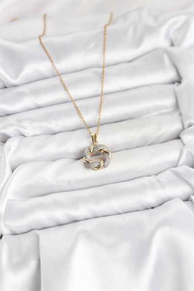 316L Çelik Zincir Gold Renk Zirkon Taşlı Sarmal Model Kadın Kolye – PRT3500EB09335