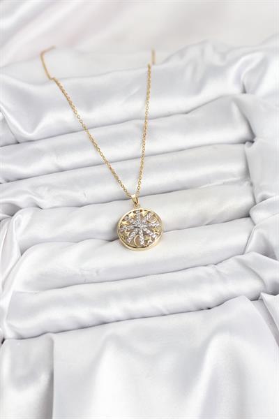 316L Çelik Zincir Gold Renk Zirkon Taşlı Kadın Kolye – PRT3500EB09334