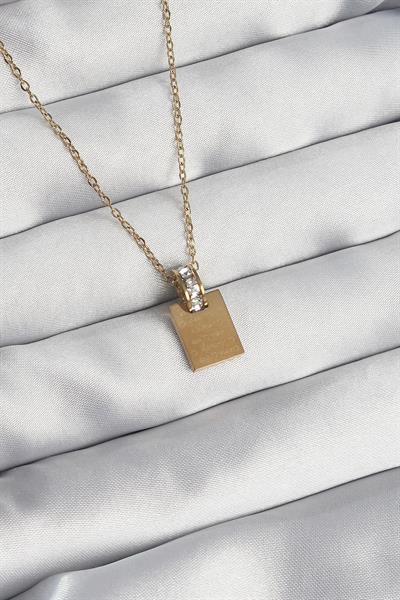 316L Çelik Zincir Gold Renk Zirkon Taşlı Aşk Mektubu Kolye – PRT3500EB01821