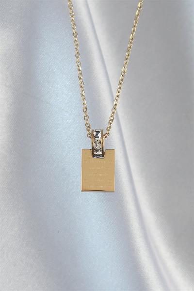 316L Çelik Zincir Gold Renk Zirkon Taşlı Aşk Mektubu Kolye – PRT3500EB01821