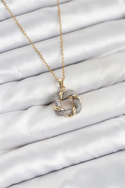 316L Çelik Zincir Gold Renk Zirkon Taşlı Sarmal Model Kadın Kolye – PRT3500EB09335