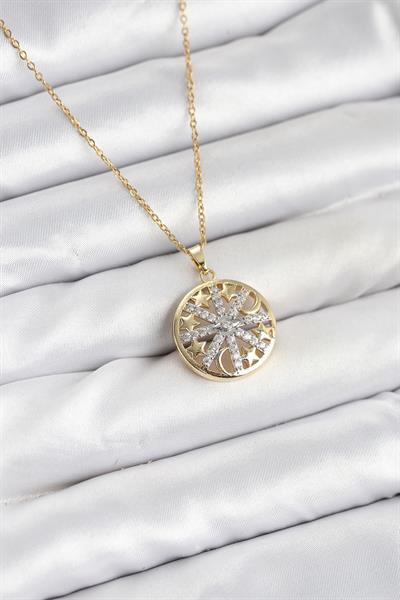 316L Çelik Zincir Gold Renk Zirkon Taşlı Kadın Kolye – PRT3500EB09334
