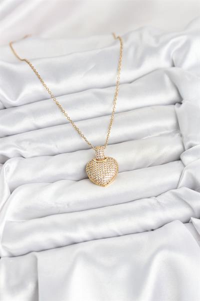 316L Çelik Zincir Gold Renk Zirkon Taşlı Kalpli Kadın Kolye – PRT3500EB09330