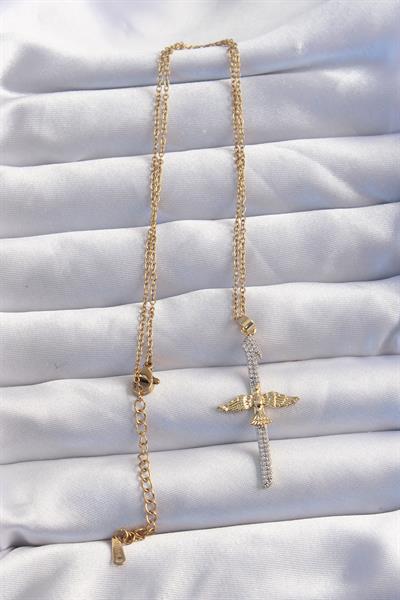 316L Çelik Zincir Gold Renkli Zirkon Taşlı Anka Kuşu Kolye – PRT3500EB02063