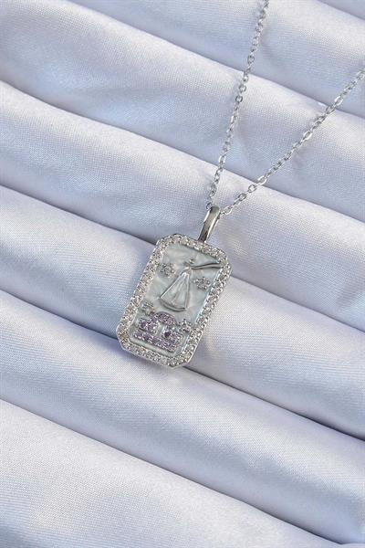 316L Çelik Zincir Gümüş Renk Lila Zirkon Taşlı Tarot Kolye – PRT3500EB02366