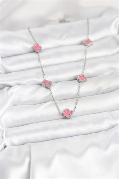 316L Çelik Zincir Gümüş Renk Pembe Baby Boy Yonca Kadın Kolye – PRT3500EB08930