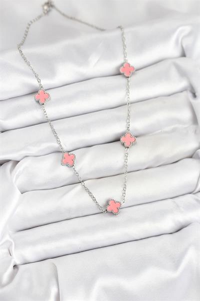 316L Çelik Zincir Gümüş Renk Pembe Baby Boy Yonca Kadın Kolye – PRT3500EB08934