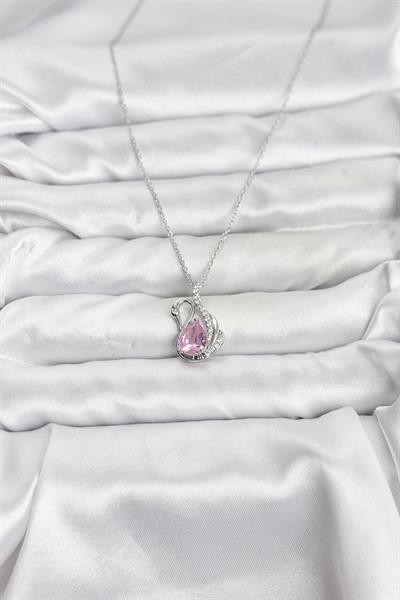 316L Çelik Zincir Gümüş Renk Pembe Kuğu Model Zirkon Taşlı Kadın Kolye - PRT3500EB10176