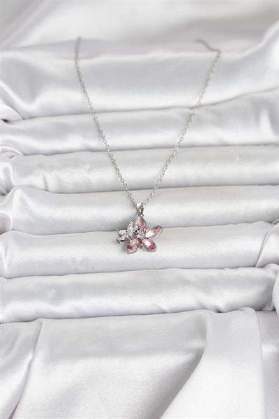 316L Çelik Zincir Gümüş Renk Pembe Lotus Model Kadın Kolye