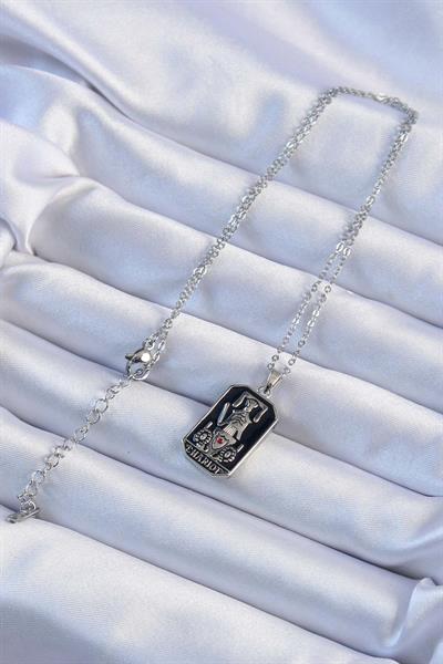 316L Çelik Zincir Gümüş Renk Siyah Mineli Tarot Kolye – PRT3500EB02374