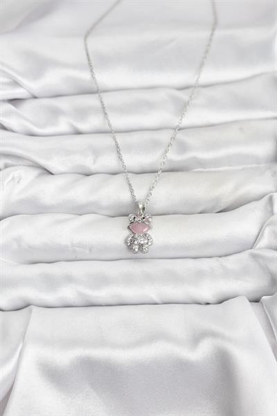 316L Çelik Zincir Gümüş Renk Teddy Bear Model Zirkon Taşlı Kadın Kolye - PRT3500EB10163
