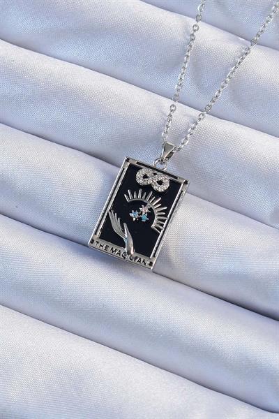 316L Çelik Zincir Gümüş Renk Zirkon Taşlı Sonsuzluk Figürlü Tarot Kolye - PRT3500EB02377