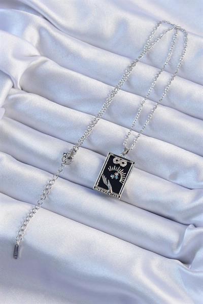 316L Çelik Zincir Gümüş Renk Zirkon Taşlı Sonsuzluk Figürlü Tarot Kolye - PRT3500EB02377