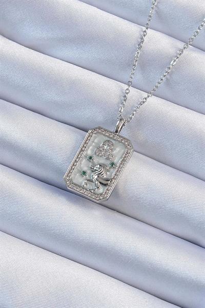 316L Çelik Zincir Gümüş Renk Zirkon Taşlı Aslan Figürlü Tarot Kolye – PRT3500EB02354