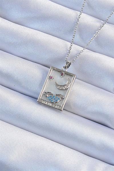 316L Çelik Zincir Gümüş Renk Zirkon Taşlı Ay Figürlü Tarot Kolye - PRT3500EB02378