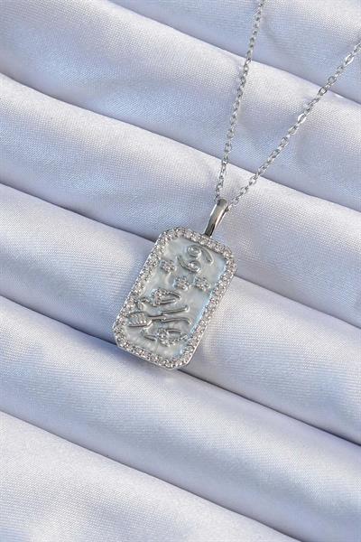 316L Çelik Zincir Gümüş Renk Zirkon Taşlı Çerçeveli Tarot Kolye – PRT3500EB02370