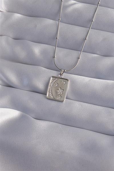 316L Çelik Zincir Gümüş Renk Zirkon Taşlı Ay Yıldız Figürlü Tarot Kolye – PRT3500EB02114