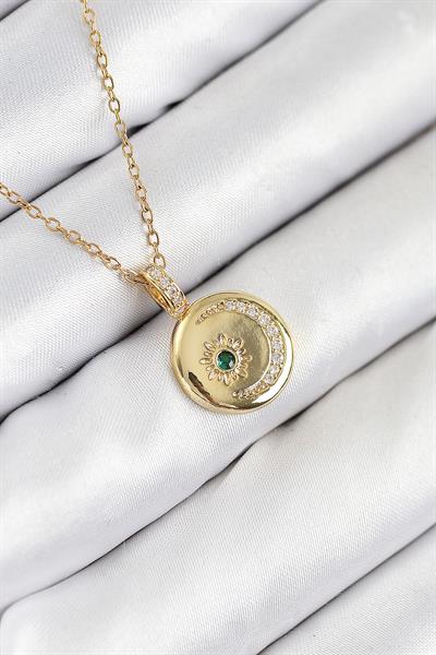 316L Çelik Zirkon Taşlı Ay Ve Güneş Model Gold Renk Kadın Kolye – PRT3500EB08771