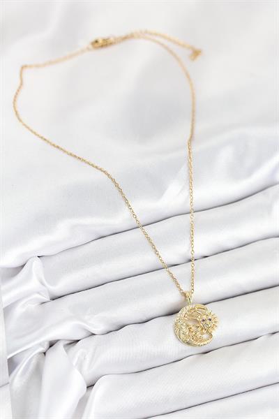 316L Çelik Zirkon Taşlı Ay Ve Güneş Model Gold Renk Kadın Kolye – PRT3500EB08770
