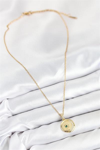 316L Çelik Zirkon Taşlı Ay Ve Güneş Model Gold Renk Kadın Kolye – PRT3500EB08771