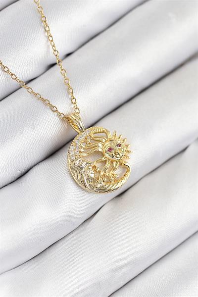 316L Çelik Zirkon Taşlı Ay Ve Güneş Model Gold Renk Kadın Kolye – PRT3500EB08770