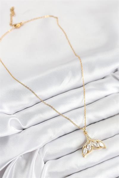 316L Çelik Zirkon Taşlı Balık Kuyruğu Model Gold Renk Kadın Kolye – PRT3500EB08693