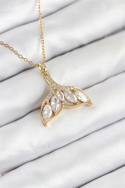 316L Çelik Zirkon Taşlı Balık Kuyruğu Model Gold Renk Kadın Kolye – PRT3500EB08693