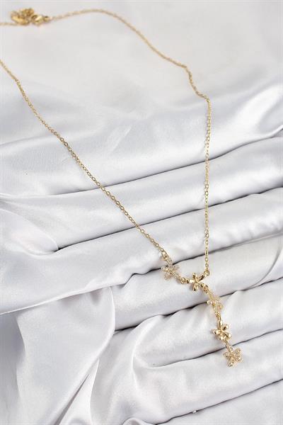 316L Çelik Zirkon Taşlı Çiçek Model Gold Renk Kadın Kolye – PRT3500EB08047