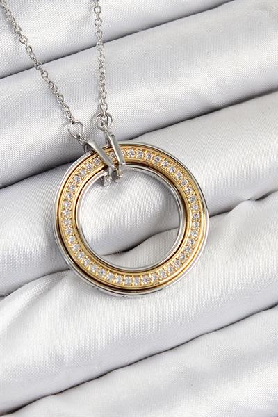 316L Çelik Zirkon Taşlı Dönen Daire Model Gold Ve Gümüş Renk Kadın Kolye – PRT3500EB08529