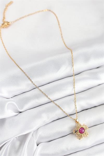 316L Çelik Zirkon Taşlı Döner Güneş Model Gold Renk Kadın Kolye – PRT3500EB08692