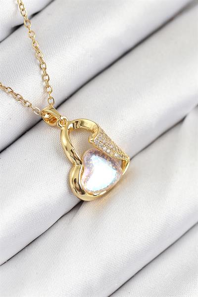 316L Çelik Zirkon Taşlı Kalp Model Gold Renk Kadın Kolye – PRT3500EB08755