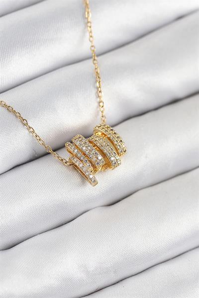 316L Çelik Zirkon Taşlı Sarmal Model Gold Renk Kadın Kolye – PRT3500EB08694