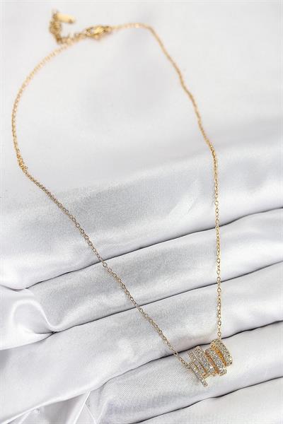 316L Çelik Zirkon Taşlı Sarmal Model Gold Renk Kadın Kolye – PRT3500EB08694