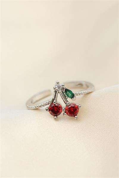 Ayarlamalı Gümüş Renk Kristal Taşlı Kiraz Yüzük – PRT3500EB09876