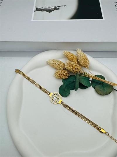 Baget Taş Detaylı Çelik Bileklik (Gold) Blk 270