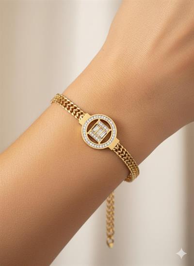 Baget Taş Detaylı Çelik Bileklik (Gold) Blk 270