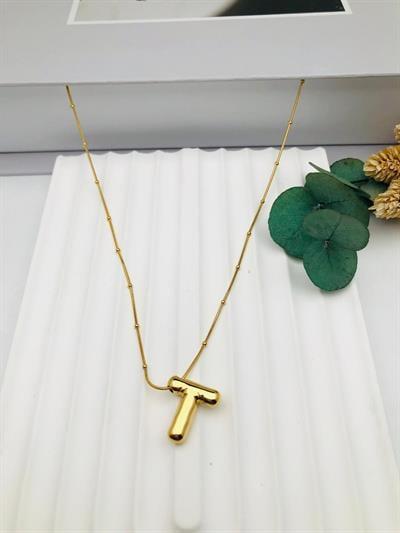 Balon (T) Harf Çelik Kolye 45 cm (Gold) 0106249
