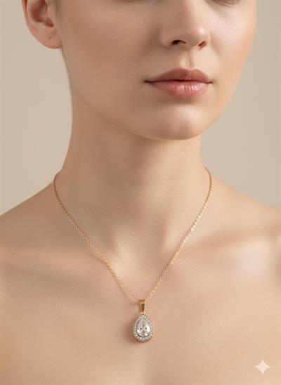 Beyaz Taşlı Pandora Çelik Kolye (Gold) 0106158