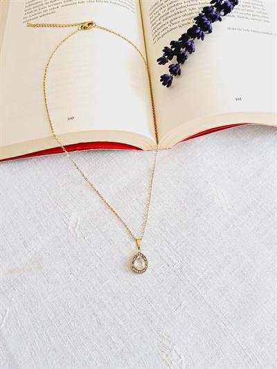 Beyaz Taşlı Pandora Çelik Kolye (Gold) 0106158