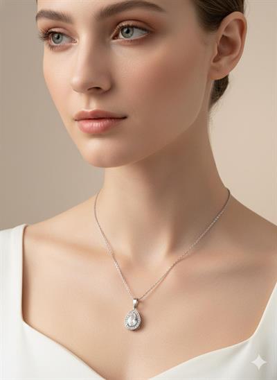 Beyaz Taşlı Pandora Çelik Kolye (Gümüş) 0106158-01